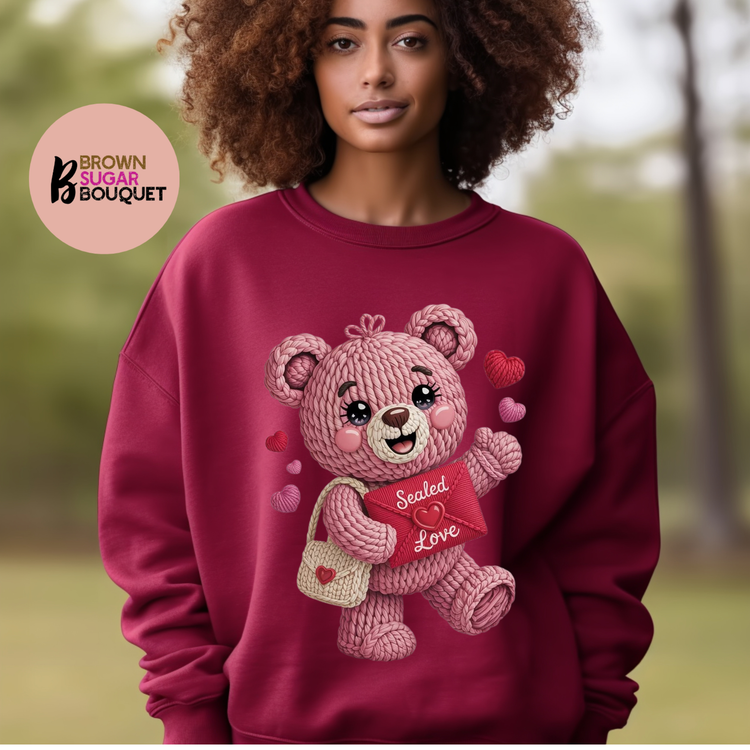 💗Faux Crochet Sealed With Love Pink & Red Valentine's DTF Design 💗