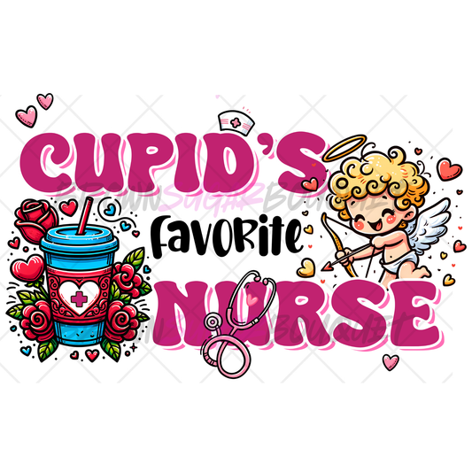 💗Cupid's Favorite Nurse Coffee Cupid Valentine's DTF Design 💗