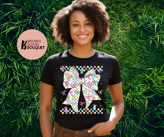 Easter Checkered Pastel Bow Design DTF