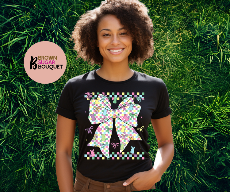 Easter Checkered Pastel Bow Design DTF