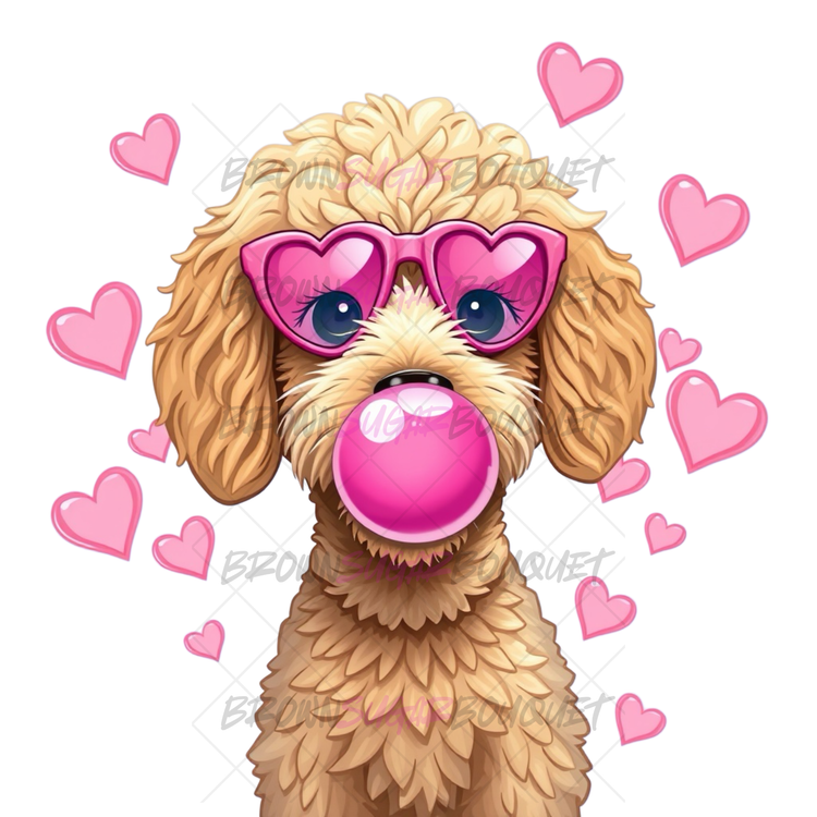 ๐ Bubble Gum Heart Poodle Valentine's DTF Design ๐