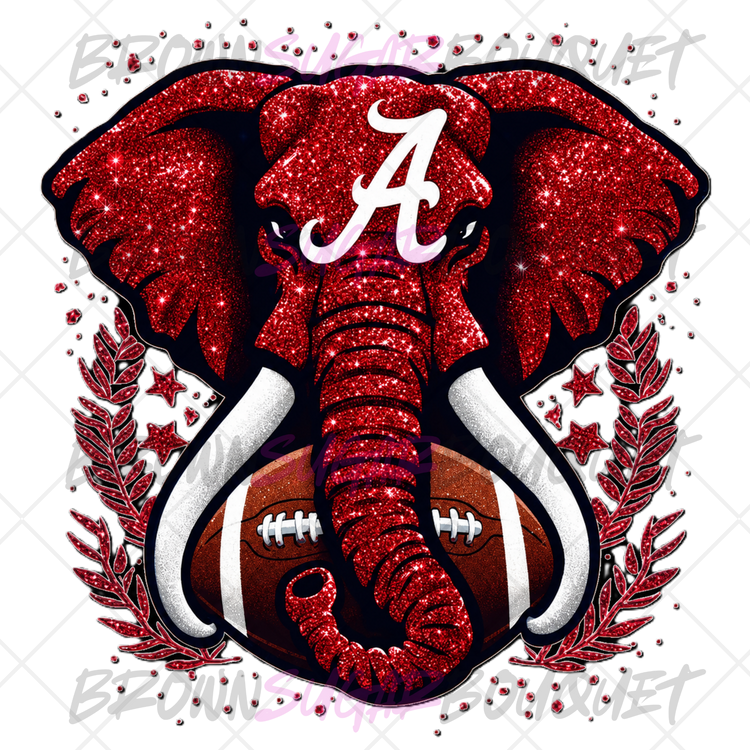 Elephant and Tusk Faux Glitter - Alabama Football DTF