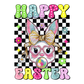 Retro Happy Easter Checkerboard Bubble Gum Bunny DTF