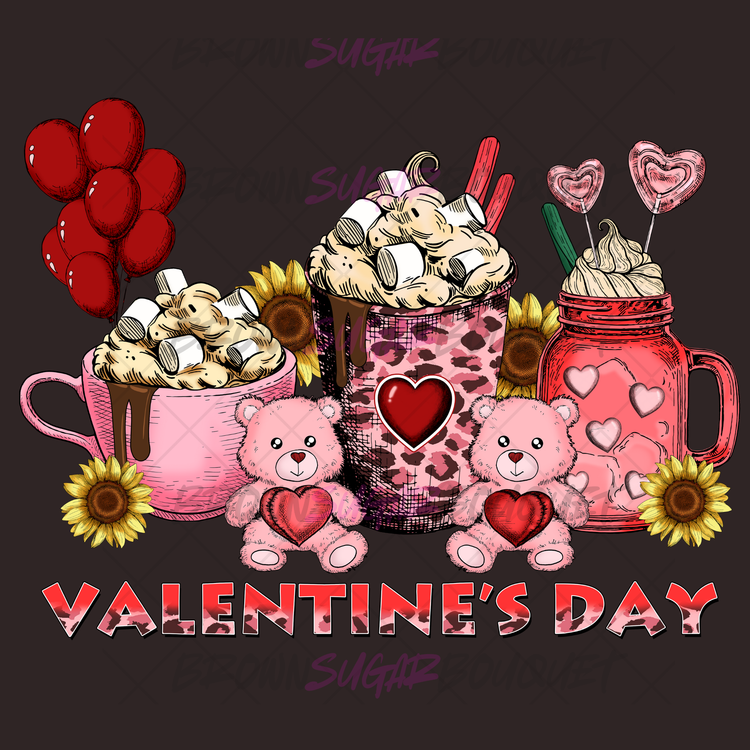 💗Coffee and Marshmallow Teddy Bear Valentine Valentine's DTF Design 💗