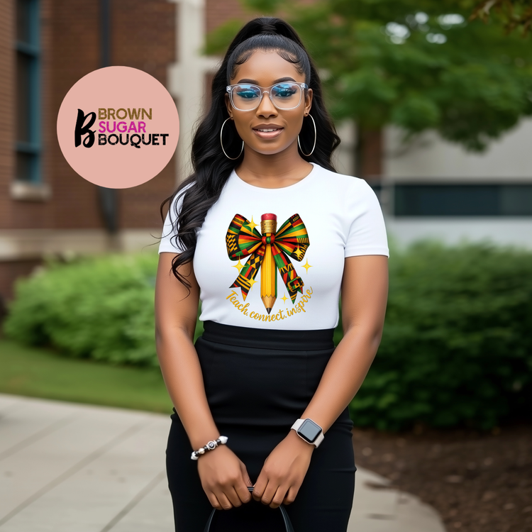 Teach Connect Inspire Bow and Pencil T-Shirt
