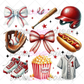 Baseball Theme Red Hat & Bow DTF