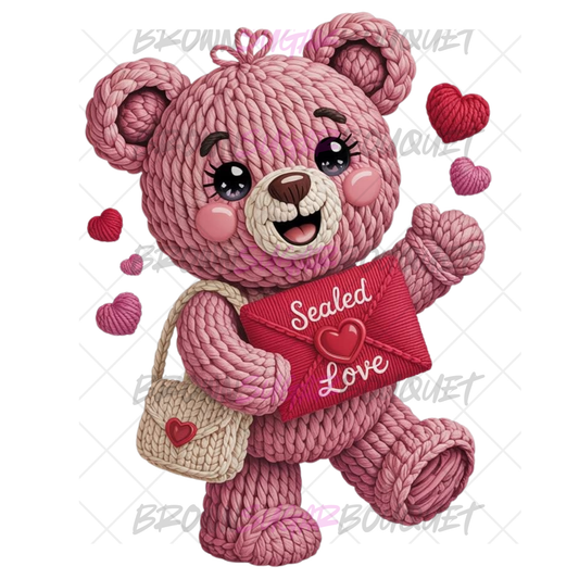 💗Faux Crochet Sealed With Love Pink & Red Valentine's DTF Design 💗