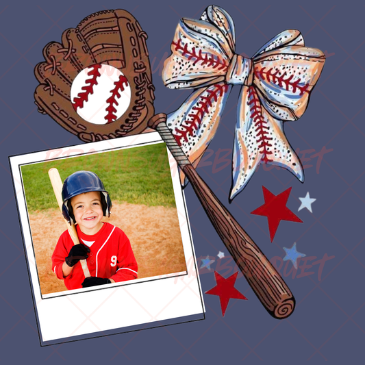 Custom Photo Iron-On Baseball Glove & Bow DTF