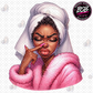 Moody Black Girl In Pink Robe DTF