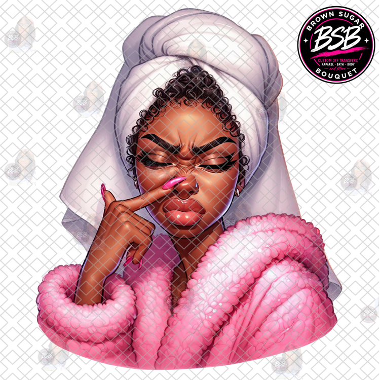 Moody Black Girl In Pink Robe DTF