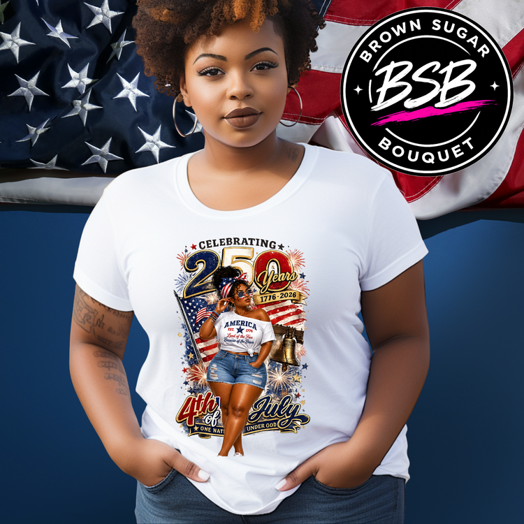 Curvy Girl 250th Anniversary Fourth of July Independence Day DTF
