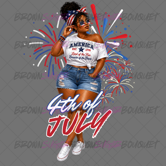 Black Girl Fourth of July Independence Day DTF