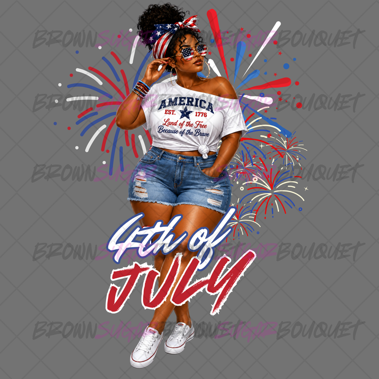 Black Girl Fourth of July Independence Day DTF