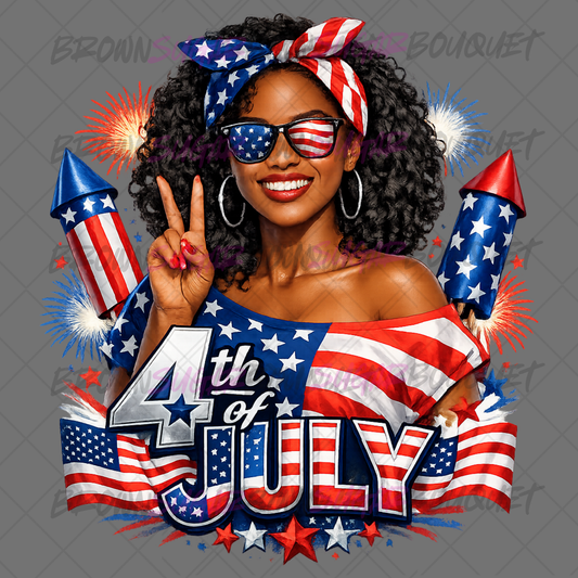 Brown Girl Fireworks Fourth of July Independence Day DTF