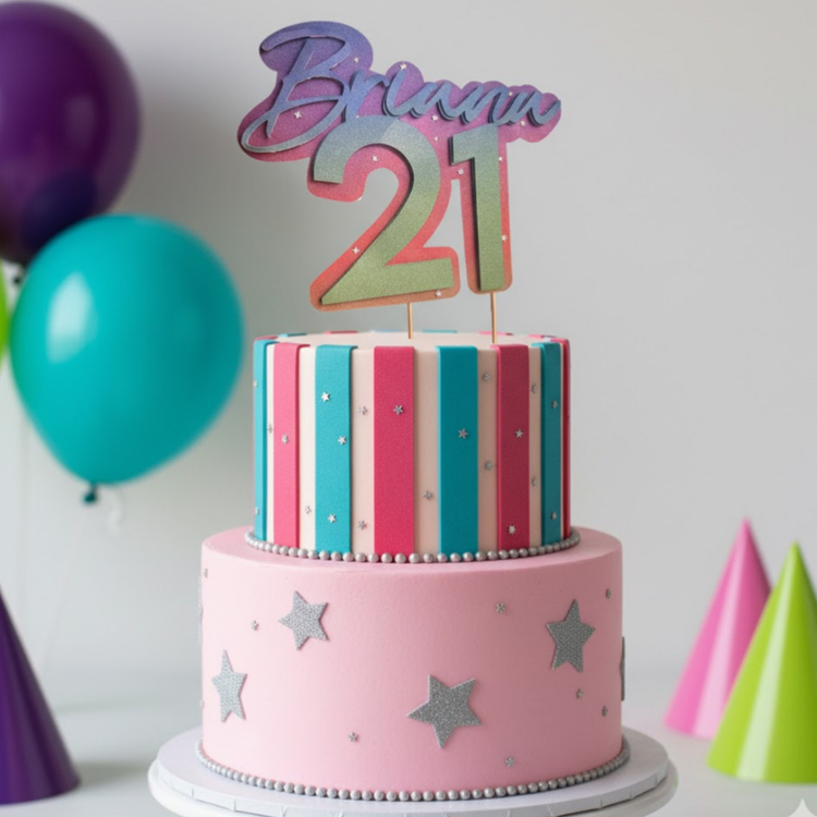 🔥 Custom Name & Age Cake Topper – Pastel Star Birthday Theme