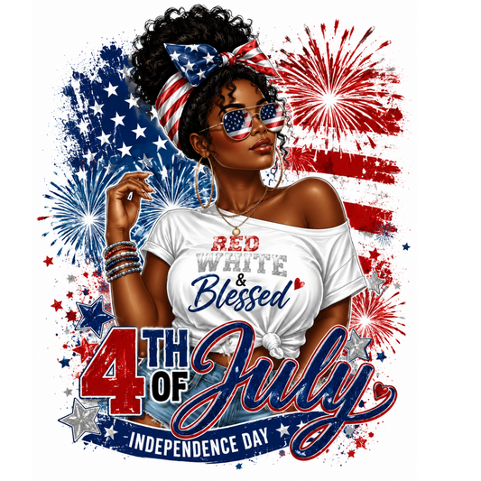 Black Woman Fourth of July Independence Day DTF