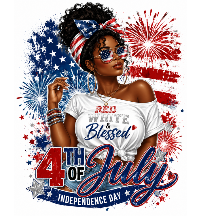 Black Woman Fourth of July Independence Day DTF