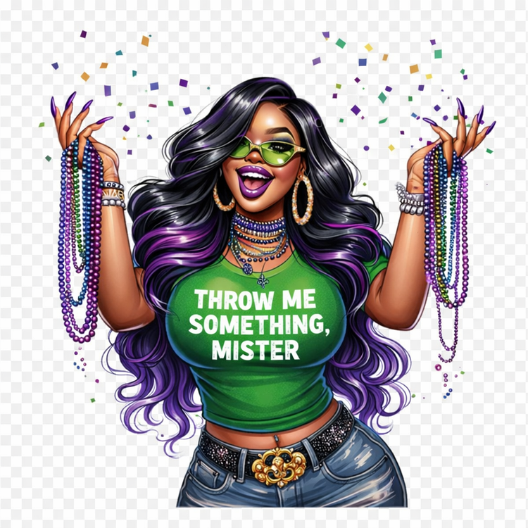Throw Me Something Mister - (Green) Mardi Gras Iron-On/DTF