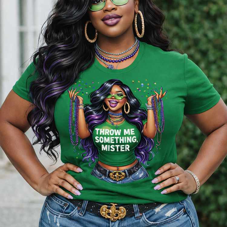 Throw Me Something Mister - (Green) Mardi Gras Iron-On/DTF