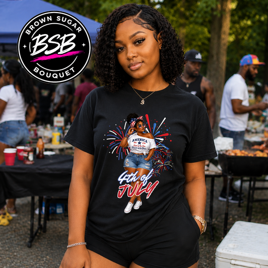 Black Girl Fourth of July Independence Day DTF