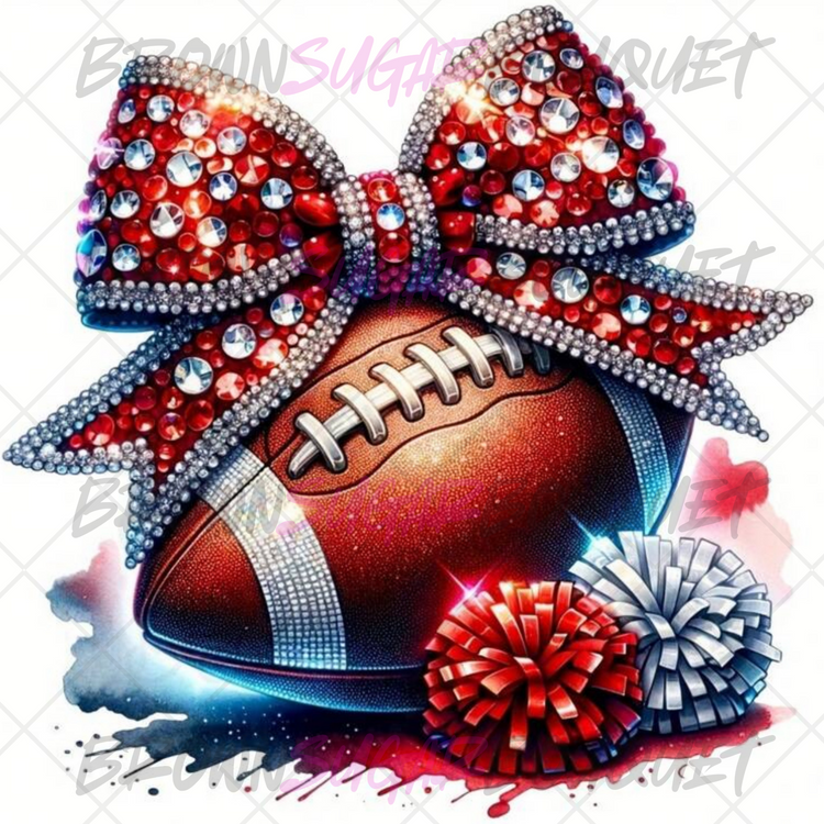 Bow & Football Faux Glitter Football DTF