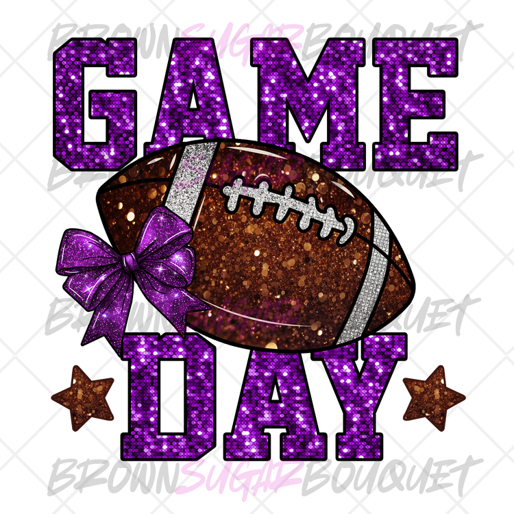 Game Day Faux Purple Glitter Football DTF