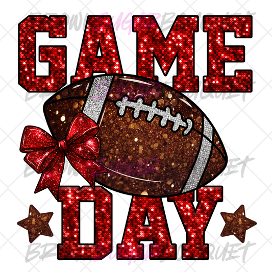 Game Day Faux Red Glitter Football DTF