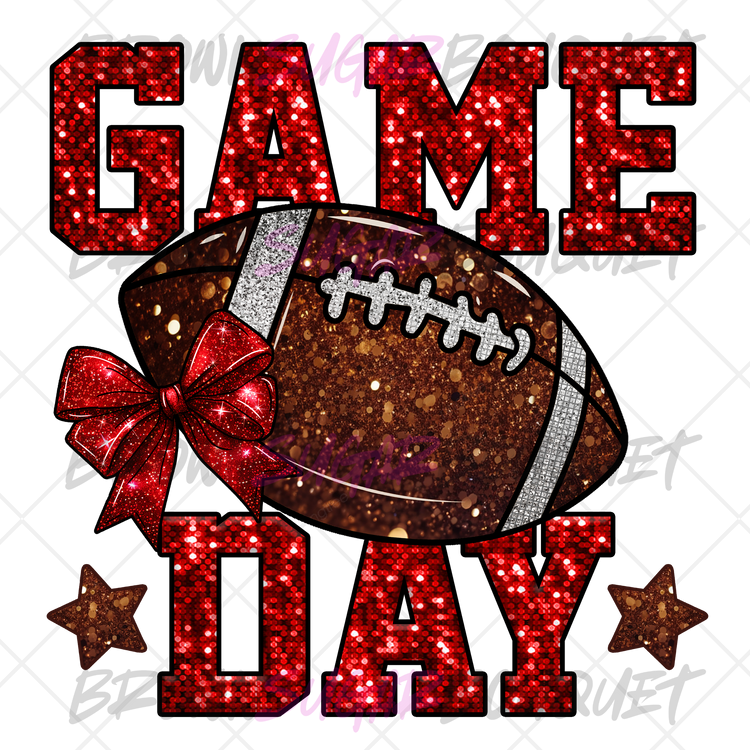 Game Day Faux Red Glitter Football DTF